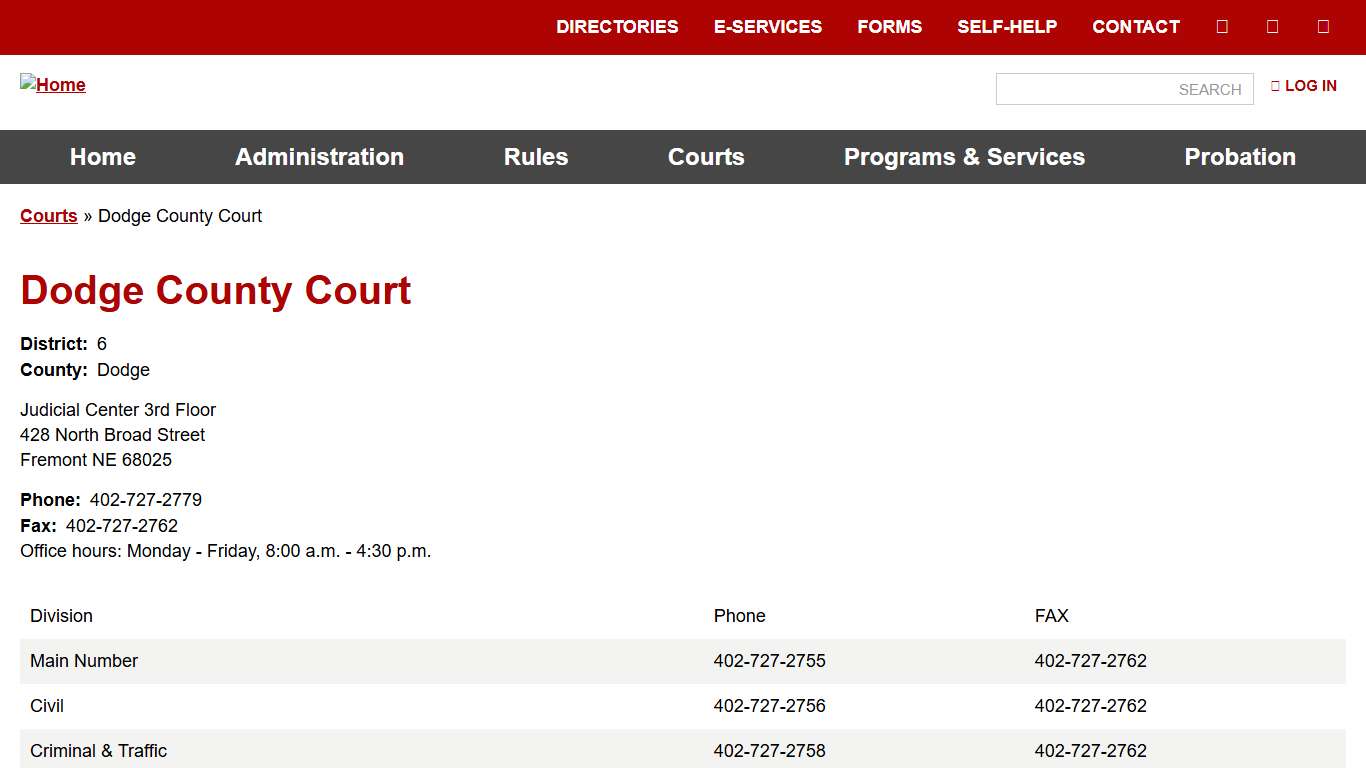 Dodge County Court Nebraska Judicial Branch