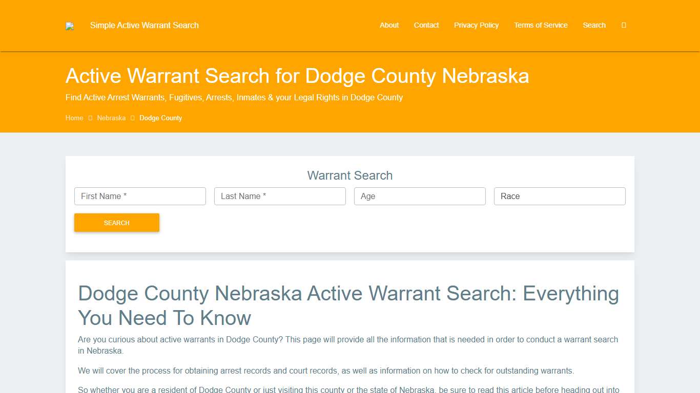 Active Warrant Search in Dodge County Nebraska - Outstanding Warrants